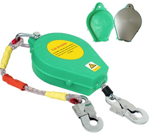Aocay Höhensicherungsgerät 3m/5m/7m/10m/15m/20m, 150kg(Grün,10m) | Absturzsicherung Dachdecker mit Selbstsicherndem Haken, Grün/Gelb Auffanggurt Absturzsicherung Einziehbar für Dacharbeiten