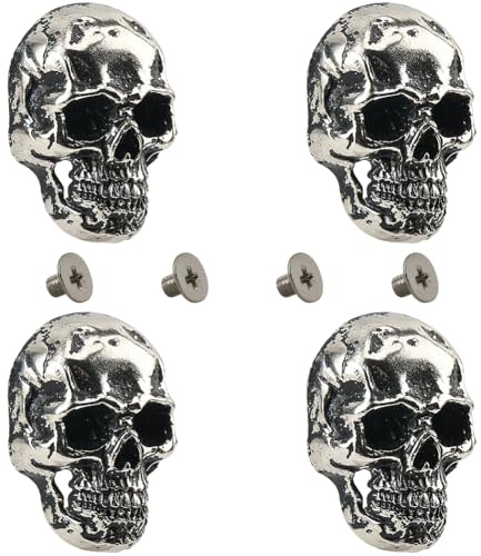 CABODYALS 1 scatola Da 4 pezzi di Rivetti A Forma di Teschio In Argento Antico con Vite Spille Conchos In Lega Gotica Bottoni A Bottone Vintage con Scheletro Rivetti Decorativi In Stile Rock per Borse