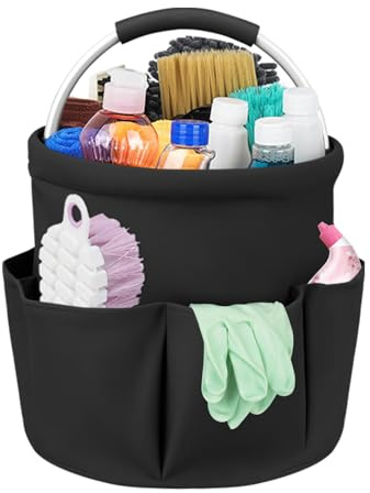 Eldvinur 18L Cleaning Caddy with Handle,Multifunctional Durable Caddy Organiser,Waterproof,Foldable,Multi-Pocket Large Tote Bag Organiser for Kitchen,Bathroom,Office (Black)