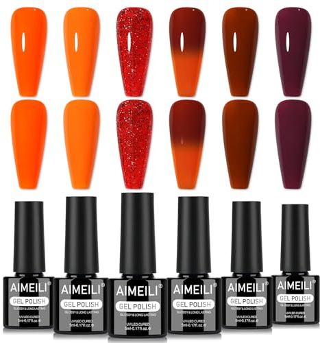 AIMEILI Fall gel nagellack set 6 st, grymhetsfri, vegan, blötlägg av UV LED gelnagellack vinröd orange nagelkonst manikyrsalong gör-det-själv – kit 105