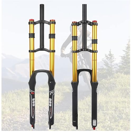 LQVAIPT 26 27.5 29 Inch Mountain Bikes Fork Downhill Air Suspension Travel 130mm 1~1/8 Straight Bicycles Front Rebound Adjust Manual Lockout Disc Brake QR 9mm(Gold,29'')