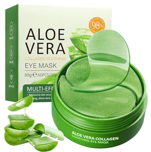 60 Stück Aloe Vera Augenpads,Eye Patches mit Hyaluron,Hydrogel Augenpads gegen Augenringe,Tränensäcke und Falten,Feuchtigkeitsspendende Augenmaske zur Straffung und Anti-Falten-Pflege