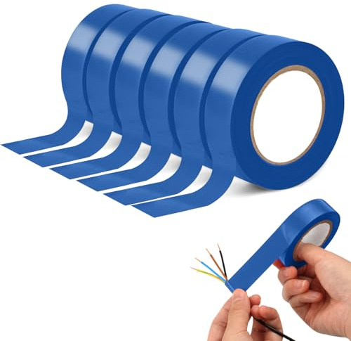 OFFCUP Cinta Adhesiva Aislante, 6pcs 19 mm x 20 m Cinta Aislante de Fuerte Adhesión, Cinta Eléctrica Alta Flexibilidad, para Reparación de Conductos Eléctricos Agrupar Cables Eléctricos (Azul)