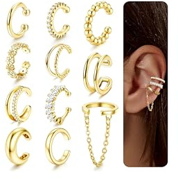 Morfetto Ear Cuff Ohrringe Damen Gold/Silber - 11 Stück Ohrmanschette Ohrringe Ohne Ohrloch 14K Vergoldet Ohrclips Damen Verstellbare Knorpel Ear Cuffs Fake Helix Piercings Geschenk
