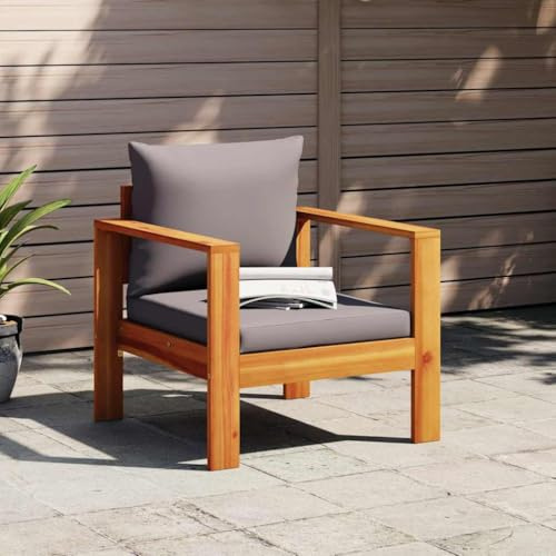 Teenpull Gartensessel Massivholz Akazie, Ölbehandelt, Dunkelgraue Kissen, 68x68x64 cm Outdoor Holzstuhl für Garten, Terrasse, Balkon, bis 110 kg