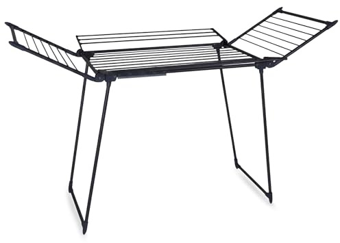 Meisterhome® Extra großer und Stabiler Wäscheständer Schwarz Standtrockner mit Flügeln für Lange Kleidungsstücke, standfester Flügelwäschetrockner - für drinnen und draußen - 25m Trockenleinenlänge