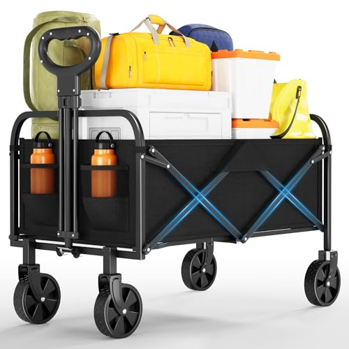 Handcart Foldable 100 L, Water Resistant Beach Trolley up to 100 kg, Folding Hand Trolley with 360° Rotating Wheels for Any Terrain, Ideal for Camping, Picnic, Shopping & Garden, Black