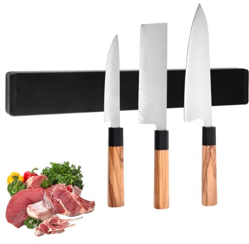 30cm Portacoltelli Magnetico in Acciaio Inossidabile, Porta Coltelli Cucina | Nero Barra Magnetica per Coltelli, con Magnete Extra Forte, Senza Forare, per Assorbire Strumenti di Ferro, Cucchiai