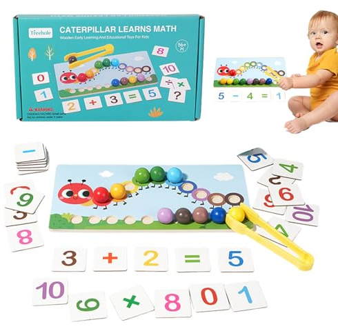 Generisch Holz Mathematik Lernspiel - Lernspiel zur Förderung der Feinmotorik und Rechenfähigkeiten,Farben Sortieren Zählen Spielzeug,für Vorschulkinder und Kinder Mädchen zum