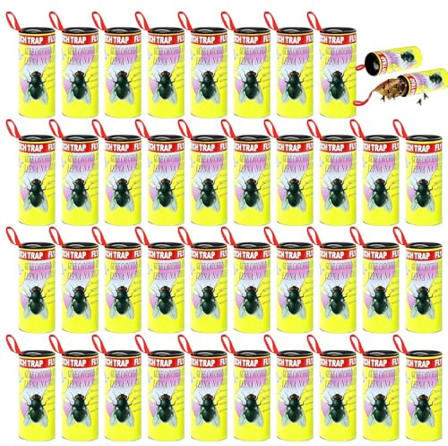 XIMEY 40 Piezas Atrapa Moscas para Colgar, Cintas de Papel Moscas, Papel Trampa para Moscas, Cinta Atrapa para Moscas de Frutas para Uso en Interiores y Exteriores (Amarillo)