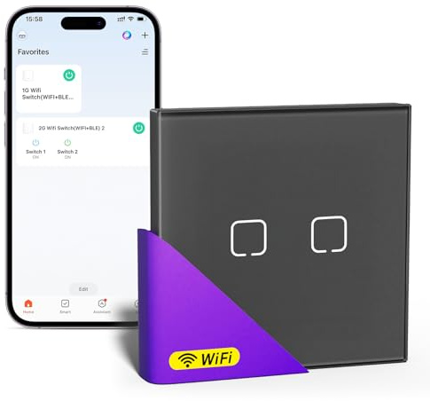 BSEEDLIFE Smart WiFi Lichtschalter Unterputz,Funktioniert ohne N-Leiter,86 * 86mm 2-Fach Intelligente Schalter für Smart Home, Kompatibel mit Alexa, Google Home(über Tuya/Smart Life App), Grau