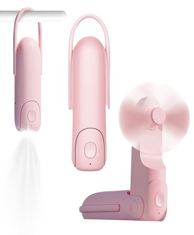 Mini Handventilator, 3-in-1 Handventilator Wiederaufladbarer USB, mit 3 Geschwindigkeitsstufen, Taschenlampe, Powerbank, 12 Stunden, Faltventilator für Reisen/Sommer, Geschenke für Frauen(Rosa)