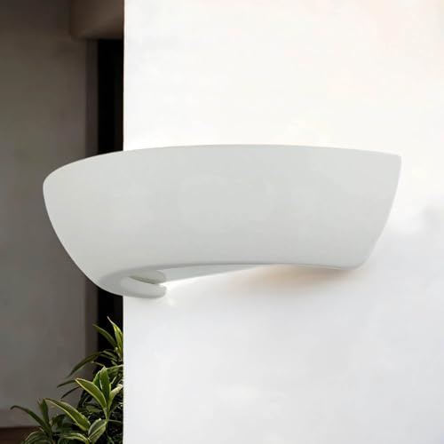 Wandlampe Gips Weiß Wohnzimmer Schlafzimmer T:16 cm E27 max. 60 Watt Halbschale indirektes Licht Zeitlose Wandleuchte Flur OSKAR