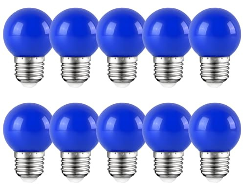 LED Bunte E27 Farbige Glühbirnen 2W = 20W Dekoratives Licht und Design 200 Lumens AC220V-240V Dekorationslampe in Klasse Golfball Form, blau- 10er Pack