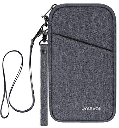 Arvok Reisepass Tasche Familie Reiseorganizer mit RFID-Blocker, Tragbare Reisepasshülle Ausweistasche für Damen und Herren, Reisepass Schutzhülle für Kreditkarten, Ausweis und Reisedokumente, Grau