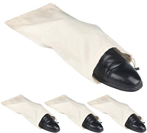 PlasMaller Shoe Storage Bags 100% Cotton with Drawstring For Men and Women for Travel Protecting and Storing Shoes (Beige, Set of 4)