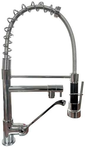 BAGNOCLIC - Rubinetto Miscelatore Cucina Professionale Industriale | Leva Clinica | Braccio Doccia con Doppio Getto | Design Elegante e Resistente | Finitura Cromata Lucida, Ottone