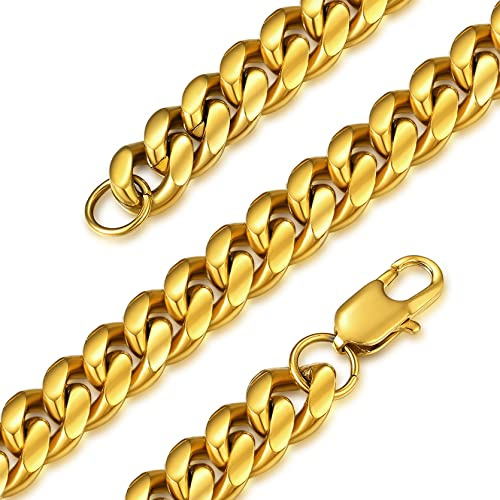 GoldChic Panzerkette Herren Edelstahl Kette Panzer Kubanische Halskette Damen Edelstahlkette Gliederkette Schmuck Hip Hop Kette Länge 45-76cm, 6/10/14mm breit, in Edelstahl/Vergoldet/Schwarz