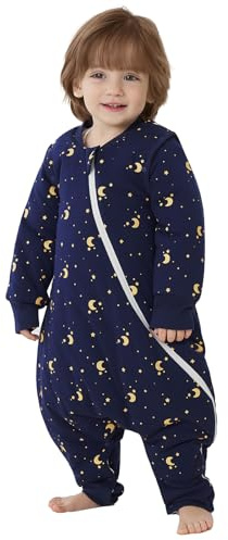 Duomiaomiao Saco de dormir de invierno para bebé con piernas de 3,5 tog, 100 % algodón, saco de dormir cálido con pies, 12-24 meses, luna