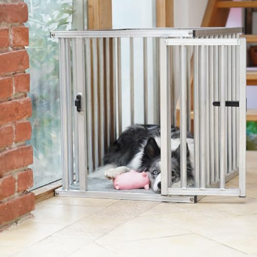Callieway® Alu Dogbox XXL – Hundebox Aluminium für Auto, Büro & Zuhause, 1-türig; (XXLarge: 109x74x77cm)