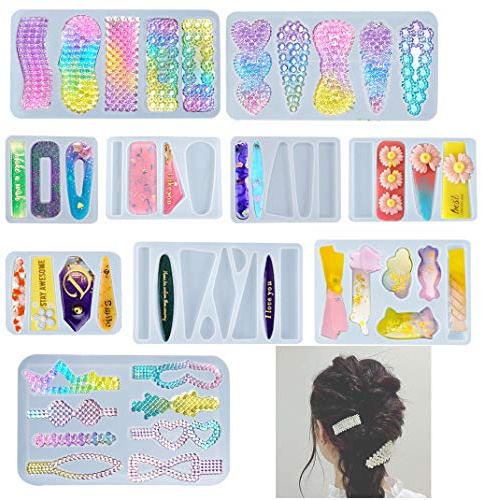 iSuperb Lot of 10 Moules en Résine de Silicone de Barrettes, Bricolage Moules à Bijoux Époxy Résine Moulage Moule pour Fille Femmes Pince à Cheveux Barrettes