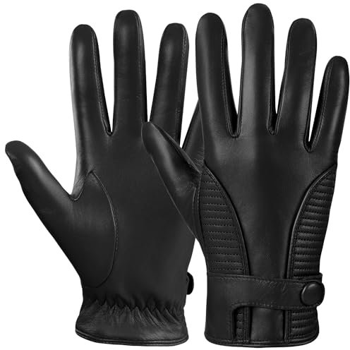 GSG SINCE 1998 Lederhandschuhe Herren Gefüttert - Mit warmem Kaschmir-Wollfutter & chromfrei gegerbtem Schafsleder - Thermo Handschuhe Herren mit Touchscreen Schwarz M