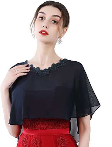Cheerlife Elegant Chiffon Schal Stola Bolero Damen Für Abendkleid Festlich Hochzeit Braut Cape Schultertuch in verschiedenen Farben (Dunkelblau)