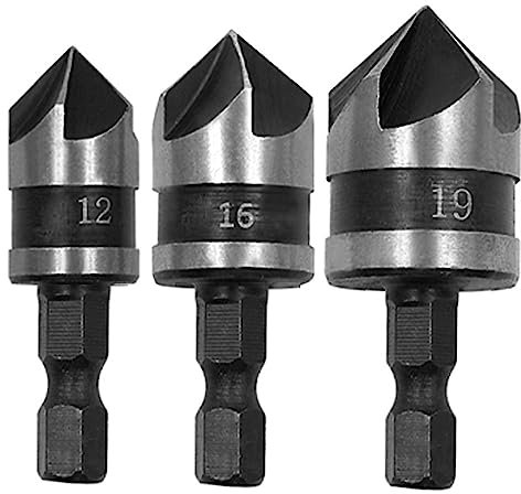 CEEYSEE 3 Stücke Kegelsenker Set Ø 12-19 mm Sechskant Senker Bohrer 90°Center Punch Tool für Holz, Kunststoff, Schnellwechsel Bit(12-19mm)