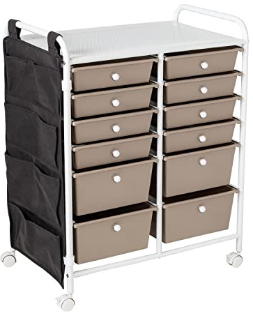 Honey-Can-Do Carrito de almacenamiento de metal con 12 cajones con bolsillos laterales, acero, blanco