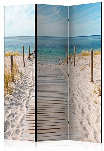 murando - Paravent Raumteiler Strand am Meer, 135x172 cm, 3-teilig, modern | Mobiler Sichtschutz, sofort einsatzbereit, Holzrahmen, ideal fürs Wohnzimmer oder Büro, geruchsneutral, lichtbeständig