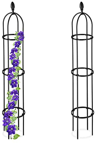 Relaxdays Trellis obélisque, Lot de 2, 130 m de Hauteur, Plantes grimpantes, en métal, Stable, Tour pour Rosier, Noir