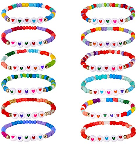 Bonuci 12 Pcs Kids Friendship Bracelets for Girls Motivational Letter Beads Bracelets Bulk for Girls Toddler Jewelry Gifts(Classic)