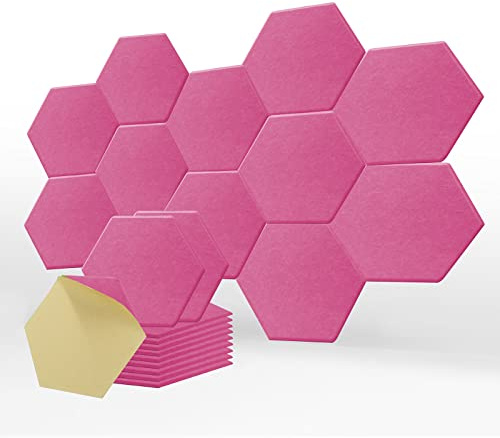 SK Studio 12 Stücke Akustikplatten, Akustik Hexagon Panels 30 x 25 x 0.9cm Selbstklebend Schallschutzpaneele Hochdichte Wandfliesen für Tonstudio, Büro, Studio, Akustische Behandlung Rosa