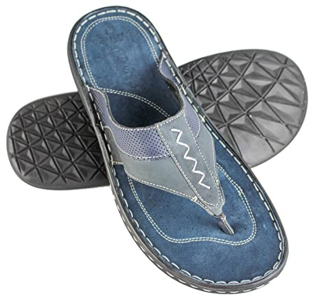 Zerimar Mules Uomo Ete | Sandali Uomo | Tong Uomo Pelle, Blu Scuro Navy, 45 EU