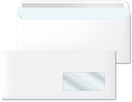 Sobres de papel blanco americano, sobres DL (115 x 225 mm) con ventana derecha, sobres de papel blanco para cartas, sobres de papel de 90 g/m2, cierre autoadhesivo - Ofituria (100 unidades)
