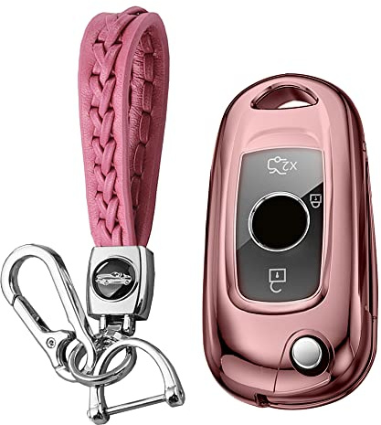KUNIO Klapp Autoschlüssel Hülle Passt für Opel Astra K Corsa E Fit Passt für Buick Verano Encore GX GL6 2018-2020 Schlüsselhülle TPU Schlüsselanhänger Schlüsselcover A Rosa