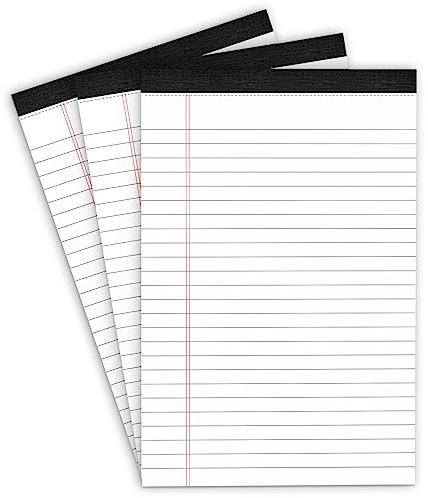 MuiAng 3 Pack Note Pads 5 x 8 Inch, Small Notepad, College Ruled Legal Pads, White Lined Writing Pads for Work or School, 30 Sheets/Pad, Perforated Recycled Note Paper for Note-Taking, Grocery List