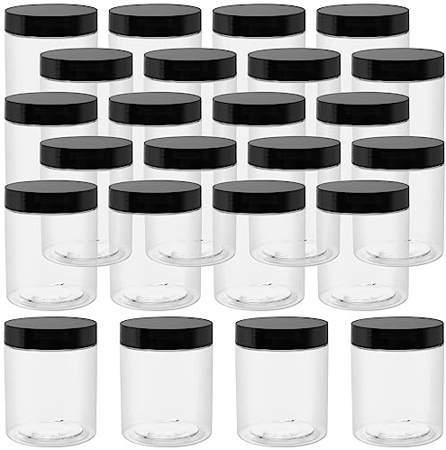 CHEUKYIU 24 vasetti da 250 ml, in plastica trasparente, colore nero, ermetici, con coperchio, per cucina, casa, cibo