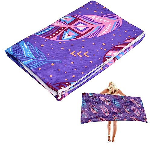 Laughhe Strandhandtuch,75 x 150cm Mikrofaser Strandtuch Ultraleicht Schnell Trocknendes Sandfest Handtuch, Saugfähiges Stranddecke Reisehandtuch Badetücher für Strände Schwimmen Sport (Feder)
