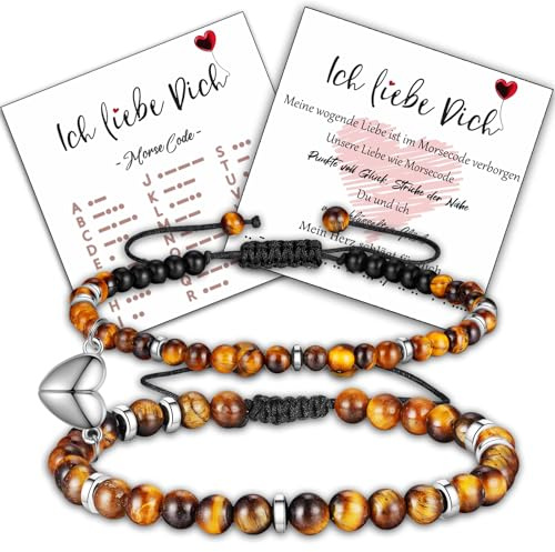 Jbniuay Partnerarmbänder - 2pcs Morsecode Armband Paare，Pärchen-Armband mit Herzmagnet - paar armbänder - partner geschenke für sie/hin，Ich liebe dich im Morsecode-Armband