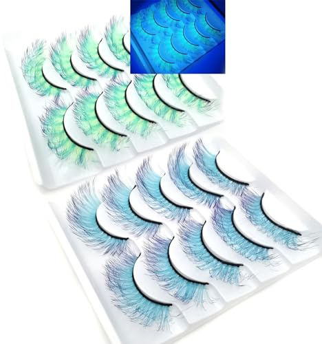 Holzsammlung Ombre Farbig Falsche Wimpern, 10 Paare Fluoreszenz Bunt Wimpern 17-20MM Fake Lashes Künstliche 3D Curl Lashes Faux Mink False Eyelashes Natürliche Wispy Fluffy Wimpernverlängerungs Set