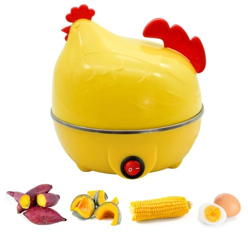 Caldera de huevo – Caldera de huevo eléctrica rápida en forma de pollo, capacidad de 7 huevos. – Olla de huevos al vapor para huevos duros, huevos escalfados, huevos hervidos con apagado automático