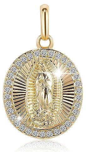 Richapex Madonna Milagrosa Gold-Anhänger 18K Gold beschichtet Anhänger für Damen und Herren Abbild der Mutter Jesu Goldschmuck