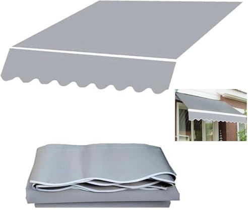 Tessuto di Ricambio per Tenda da Sole da Giardino con Retrattile Manuale con Mantovana Resistente All'acqua UV Sostituzione Della Protezione Solare Telo Parasole ,senza Corni(Size:3x1.5m,Color:Grigio)