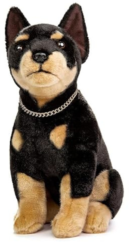 PuffPurrs Realistisches Dobermann Plüschtier - 12 stehender Simulation Dobermann Hund, einzigartiges und edles Haustier Plüschgeschenk für Kinder