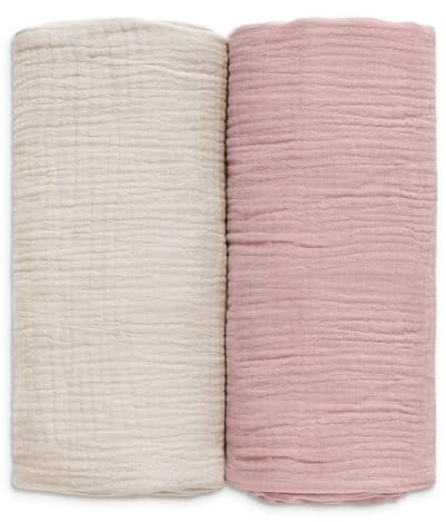 GLLQUEN BABY Lot de 2 couvertures d'emmaillotage pour nouveau-né - Couverture douillette en mousseline de coton - 95 x 100 cm - Pour enfants, tout-petits, lit d'enfant, poussette, garçon ou fille