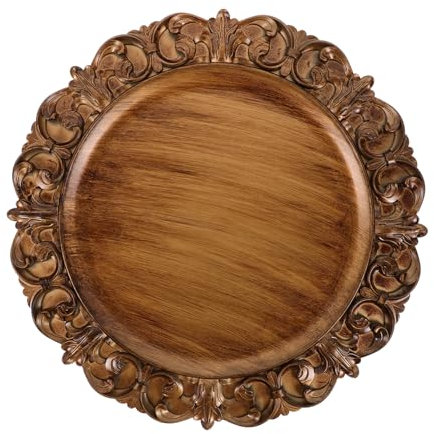 WOFASHPURET Vintage Carved Tray Photo Background Plate Appetizer Plates for Dresser Round Wooden Trays Jewelry Dish Display Decorative