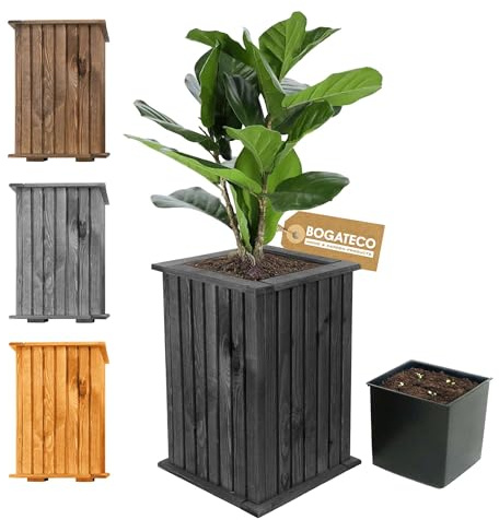 BOGATECO Blumenkasten aus Holz | Pflanzkasten | Blumentopf 40 x 25 x 25cm | Kräutertopf für zu Hause Garten Balkon Terrasse | Topf mit Kunststoffeinsatz | Imprägniert | Black