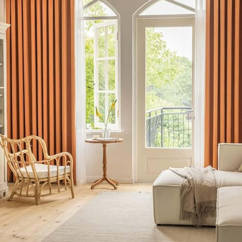 Ayoiow Vorhänge Blickdicht Kinderzimmer, Küchengardine Mit Ösen, Chenille Gardinen Vorhänge 2Er Set Kräuselband, Orange, 137X160CM