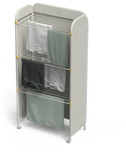 Joseph Joseph Eclipse 3-Tier Adjustable Laundry Drying Rack, Integrated Fabric Cover, Heavy Duty, With Wheels, Folds Flat, 14kg/14m Capacity, Ecru